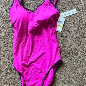 Lucky Brand Fuchsia Swimsuit with Navy Blue Accents